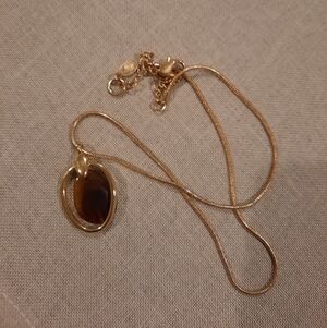 Liz Claiborne Gold and Brown Pendant Necklace